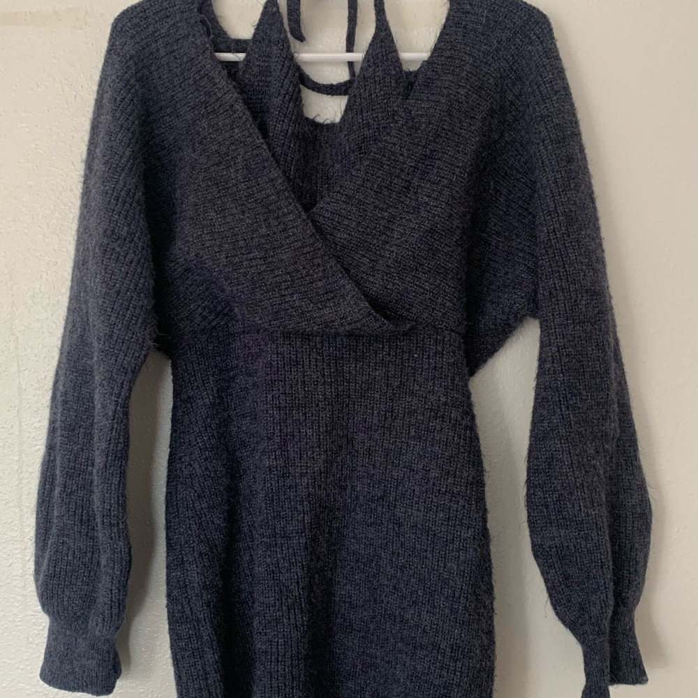 Cider Navy Charcoal Knit Midi Dress